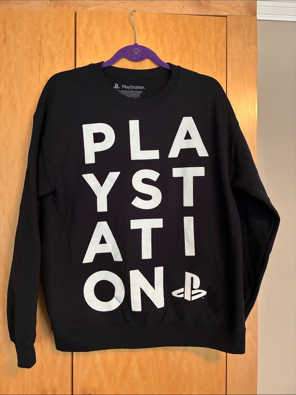 Black Crewneck Sweatshirt with Large White PlayStation Print